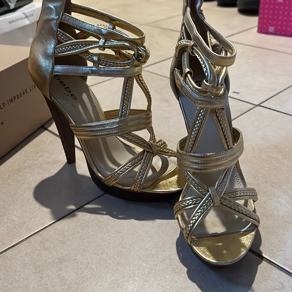 Gently used Bebe braided strap heeled sandals size 9